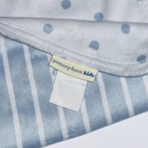 Pottery Barn Kids Blue Dot & Stripe Chamois Plush Baby Blanket 30x38 NO Monogram - Picture 5 of 5